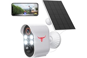 guggre 1080P Security Camera Wireless with Solar Panel, AI Human Detection, PIR Motion Detection, 2-Way Talk, Outdoor Surveillance Bullet Cam, 4 Spotlights Color Night Vision, Real Time Alerts