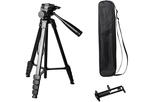 POLAM-FOTO 67 inch Foldable Aluminum Tripod, Equipped with Phone/iPad 2-in-1 Holder & 3-Way Pan Head, Supports 360° Panoramic Shooting, Includes Carry Bag, Suitable for Camera and Phone Photography