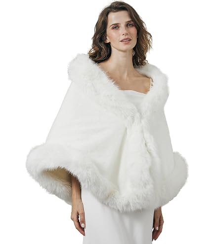 GUMEI Châle Mariage Femme Vintage Blanc En Peluche - Étole Chaud Manches Longues Pour Mariée Et Soirée