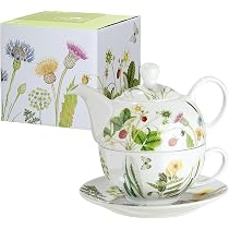 Keramik-Teekanne Mit Blumenmotiv, 813 Ml - Blaue Blumen, Handgefertigter Goldfaden, Für Teepartys