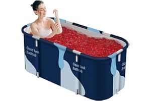 Sinbide Badewanne, 133x64x47cm Faltbare Familienbadewanne für Erwachsene, Tragbare Outdoor Badewanne, Große Größen (Blau-Weiß)