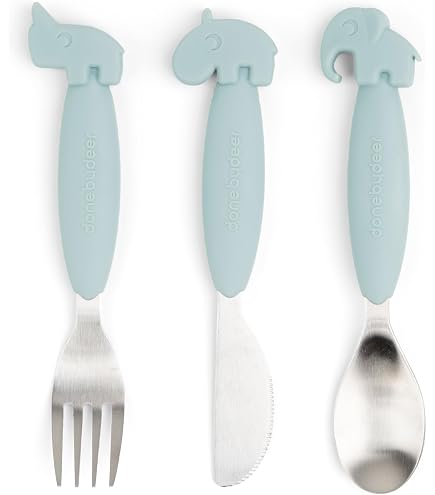 Set Stoviglie Per Bambini Done By Deer - 3 Pezzi In Silicone, Con Ventose, Tema Cervo Rosa