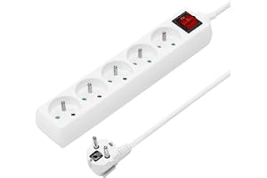 PremiumCord Listwa Zasilająca 2m z Wyłącznikiem Sieciowym, 5-Stykowa 230V | Przedłużacz 230V, Gniazd Francuskich Obróconych o 45°, Wysokiej Jakości Gniazdka z Zabezpieczeniem Przed Dziećmi, Biały