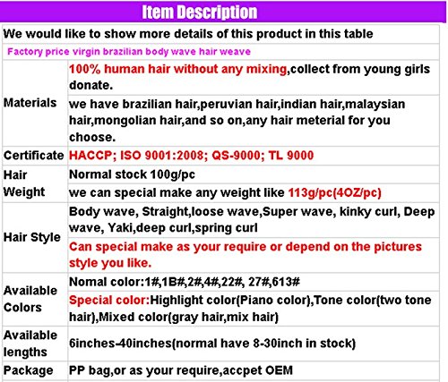 Ohlees® 1 Bundles 6A 100% Virgin Brazilian Body Human Hair Extensions Wavy Weave Weft Bundle #1B16 inch