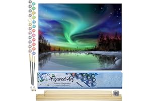 Figured'Art Dipingere con i Numeri - Paint by Numbers Aurora boreale, Passatempo per Adulti, Kit Completo, Hobby Creativi - 40x50cm cornice in legno fai da te