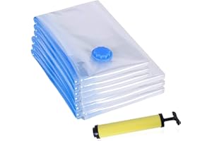 Bolsas Vacio Ropa,WKTRSM 6 Piezas (3Pc 80x60CM,3Pc 70x50CM,+1 Bomba Manual), Reutilizable Bolsas Almacenaje Ropa Ahorra Espacio para Guardar Ropa Edredón Almohada Manta