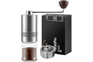 Vzaahu Molinillo de café manual para espresso con tapa de acero inoxidable, rebabas cónicas de molienda rápida con ajuste ajustable, regalo para amantes del café, molinillo de mano portátil para