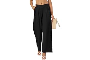 DGSHIRLDJO Pantalon Femme Elégant Pantalons Palazzo Taille en V avec Fermeture éclair Large Pantalon Fluide Femme avec Poches