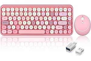 Perixx PERIDUO-713 Set de ratón y Mini Teclado inalámbrico 2.4 GHz, Teclas Redondas Estilo Retro, para PC y Tablet, Rosa Pastel, Español QWERTY