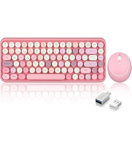 Cute Keyboard and Mouse Set with 104 Keys, Retro Typewriter Style, Improved Office Efficiency, Multimedia Button, Ergonomic Design, Intelligent, Pink Theme