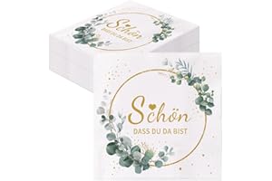 GROVBLE 40 Stück Servietten Schön Dass Du Da Bist - Hochzeit Geburtstag Eukalyptus 2-Lagige Grün Salbeigrün für Taufe Kommunion Tischdeko 33x33cm (aa)
