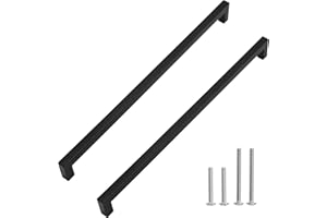 Redunest Cabinet Pulls Matte Black Cabinet Handles Square Drawer Pulls, Stainless Steel Kitchen Door Cupboard Cabinet Handles, Drawer Hardware Handles, 5 Pack 15 Inch (384mm) Hole Centers