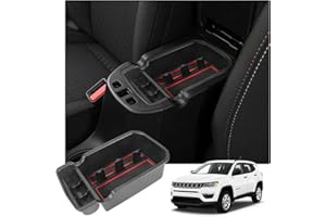 RUIYA Kompatybilny z Jeep Compass 2017-2020, podłokietnik, pudełko do przechowywania, organizer na konsolę środkową, z matami antypoślizgowymi, pasuje do akcesoriów samochodowych (czerwony)