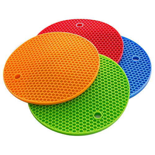 Oxid7® Topfuntersetzer Topflappen 4er Set Silikon hitzebeständig bis zu 230°C spülmaschinenfest bunt (Blau, Rot, Grün und Orange)