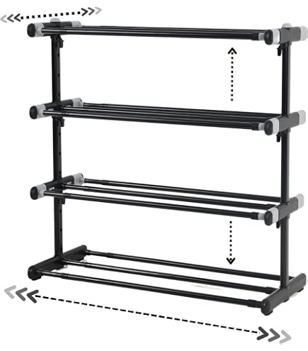 MAKA Scaffale Portascarpe Estensibile In Metallo 4 Ripiani - Scarpiera Regolabile Da 62 A 115 Cm, Fino A 12 Paia Di Scarpe