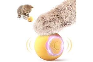 Baytion Juguetes para Gatos, Pelota para Gatos Domésticos Automáticamente y Inteligentes, con 2 Modos, Luces LED Cambiantes, Recargable Tipo C para Gatos y Cachorros, Amarillo