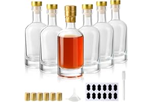 YBCPACK Lot de 6 petites bouteilles de liqueur vides en verre de 100 ml avec bouchons en T, pour alcool, boissons, mini bouteilles de vodka transparentes pour cadeaux de fête