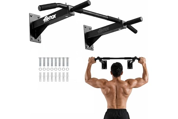 FitBox Sports Wall Mounting Chin Up Bar, Pull Up Bar & Ab Straps Combo, 120 Kg Capacity, 20 Inch