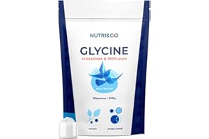 NUTRI & CO Glycine Cristallisée 100% Pure Sans Additifs & Vegan - Acide Aminé composant du Collagène - Aide au Sommeil, Articulations & Peau - 300g en poudre 60jrs - Conditionné en France