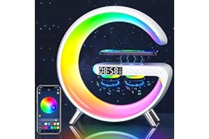 CJBIN Nachttischlampe mit Ladefunktion, Tageslichtwecker mit 15W Wireless Charger, Bluetooth Lautsprecher, App Steuerung Dimmbare Nachtlicht Touch Lampe Alarm Clock mit Musiksynchronisierung - Weiß