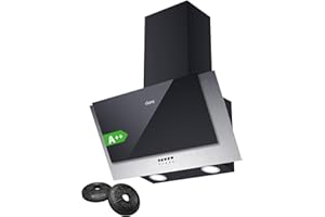 CIARRA Campana Extractora 60cm Extractor Cocina Clase A++ 350m³/h 3 Velocidades Potencia Recirculación Interna por Filtro de Carbono de Bajo Consumo Cristal y Acero inoxidable CBCB6736C