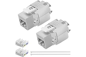 Ghekkli Lot de 2 Modules Keystone RJ45 CAT 7 STP Femelle Blindé 10 Gbit/s 1000 MHz Sans Outil LSA – Connecteur Ethernet Réseau AWG 22-24 – Prise Encastrable Gigabit pour Panneau de Brassage, Mur