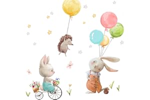 WANDARO Little Deco DL160-Z3 - Adhesivo decorativo para pared de habitación infantil, diseño de conejos y erizo, 42 x 36 cm (ancho x alto)