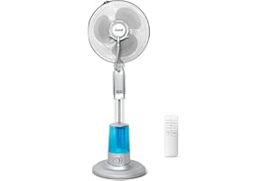 Gotoll Ventilateur Brumisateur avec Télécommande, 2 en 1 sur Pied Humidificateur 3.2L Rafraichisseur d'air Minuterie Fan Oscillant pour Chambre Bureau - Argent