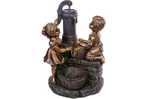 ‎BIRENDY Zimmerbrunnen mit LED Leuchten, 74cm hoch, Springbrunnen für Innen und Außen in verschiedenen Designs, Frosch, Elfe, Kinder, Krüge (Brunnen 16 Kinder)