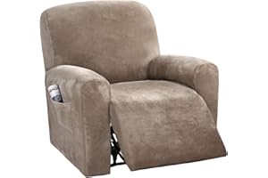 BELLAHILLS High Stretch Sofa Slipcover Velvet Plush Sofa Cover for Living Room Sofa Cover Slip Resistant Stylish Furniture Protector/Couch Covers/Lounge Covers for Recliner (Recliner, Taupe)