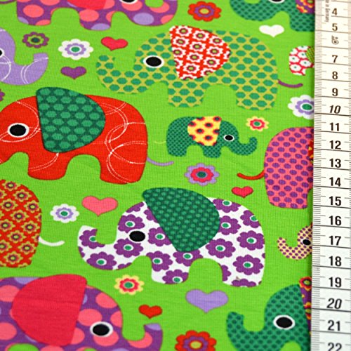 Jersey-Stoff-Kinder „Julia – Bunte Elefanten“ grün / tolle Jersey Qualität / Meterware ab 25cm / UX - 3