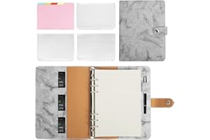 CLASSYCOO A5 PU Leather Notebook Binder,A5 Leather Binder Notebook,Refillable Notebook A5 Planner Binder,with A5 Refill Paper,Binder Pockets&Dividers (Marble Grey)