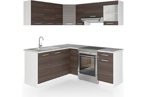 Vicco Cucina angolare completa Rick, Bianco/grigio prezioso, 187 x 167 cm, PL Marmo