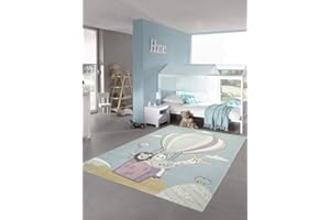 TEPPICH-TRAUM Tappeto per Bambini Gioca Tappeto Animali Mongolfiera in Blu Pastello Größe 120x170 cm