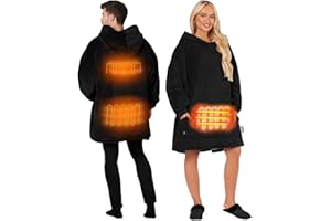 OHS Electric Heated Blanket for Men Women, Ultra Soft Sherpa Fleece Throw Hoodie Oversized Wearable Blanket Fluffy Wearable Hooded Blanket Jumper, Black