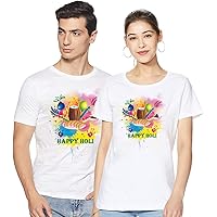JHINGALALA Happy Holi Design Printed Unisex Holi T-Shirts Combo Pack of 2 | Holi Tshirt for Couple | Holi Tshirt Combo…