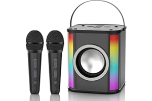 MASMEJOR Karaoke con 2 Microfoni Wireless, Karaoke per Bambini e Adulti, Cassa Bluetooth Karaoke Portatile, Supporta Scheda TF, Aux, USB, Ideale per Regali per Feste di Natale