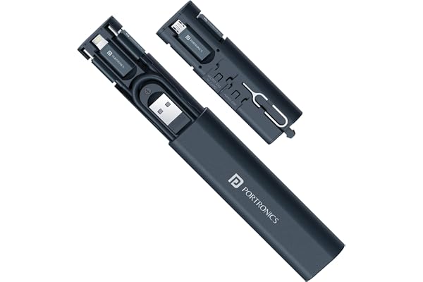 Portronics Snapcase 3 60W Multifunctional Fast Charging Data Cable Kit, Conversion Set USB A & Type C to Male Micro/Type C/Lightning, Data Transfer, Sim Storage, Sim Eject Pin, Pocket Size(Blue)