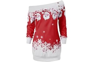 CHARMMA Damen Weihnachten Pullover Langarmshirt Santa Claus und Schnee Druck Sweatshirt