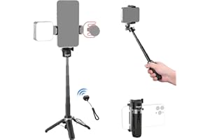 NEEWER Perche à Selfie avec Déclencheur Bluetooth Amovible, Trépied de Voyage Pliable Léger pour iPhone, Support 360° pour Téléphone, Cold Shoe pour Youtube/TikTok Vlogs Streaming Photo, Noir, P15