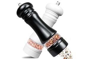IAGORYUE Macina Pepe Set di 2 Pezzi, Macina Sale e Pepe Manuale con Regolabile Macinino in Ceramica, Saliera e Pepiera Legno con Acrilico Trasparente, Macinapepe per Sale, Pepe, Spezie,Altezza 16.5cm