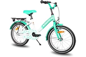 ‎HH HILAND HILAND Starry 12 14 16 Zoll Kinderfahrrad | TÜV getestet | für Mädchen 2 3 4 5 6 7 8 9 Jahre mit Handbremse,Rücktrittbremse,Gepäckträger,Stützräder blau grün rosa lila