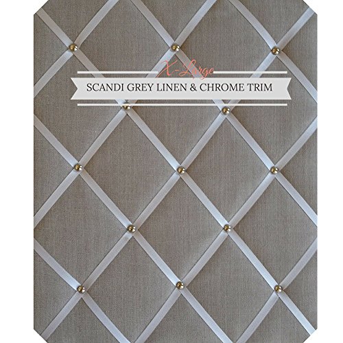 Pinnwand/Memo Boards/X-Large 48 x 60 cm Scandi grau Leinen mit Criss Cross Bänder & Chrom Nieten, Bulletin Boards, Nachricht Boards