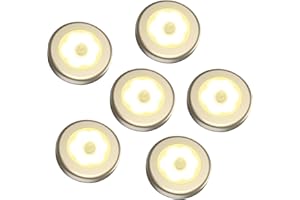 ORIA Luz de Noche con Sensor de Movimiento, 6PCS Luces Armarios con Almohadillas Adhesivas y Imán Integrado, Auto En/Apagado, Perfecto para Cocina, Pasillo, Escalera - Dorado