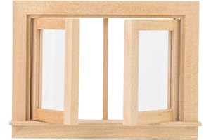 ZERODIS 1:12 Dollhouse Furniture Mini Ventana de Madera Doble, DIY Decoración de la Habitación Simulación Realista Casa de Muñecas Ornamento de Juguete Educativo Regalo de Cumpleaños