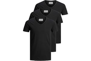 Jack and Jones Herren T-Shirt Basic V-Ausschnitt 3er Pack Einfarbig Slim Fit in Weiß Schwarz Blau Grau