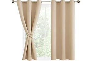 DWCN 2 Pièces Rideaux Occultants à Oeillets pour Chambres à Coucher, Rideau Thermique Isolant Anti Chaud Intérieurs, 117x137 CM (Largeur x Hauteur), Jaune Beige