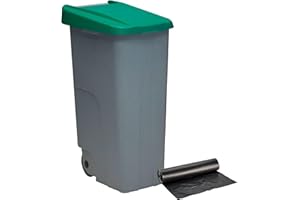 Contenedor de Residuos Reciclo 110L Verde con Tapa Cerrada y Ruedas Grandes – Plástico Resistente, Encajable y Ergonómico, Ideal para Vidrio y Reciclaje Profesional | Denox