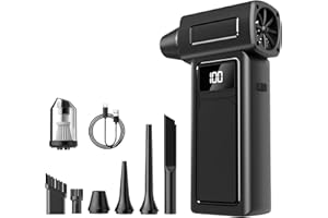 KATUELIX 200000RPM & 10000mAh 4-Speed Adjustable Compressed Air Duster, 2-in-1 Electric Air Duster with HD Display & Flashlight, Rechargeable Air Blower for Car Cleaning, Home, Keyboard, PC