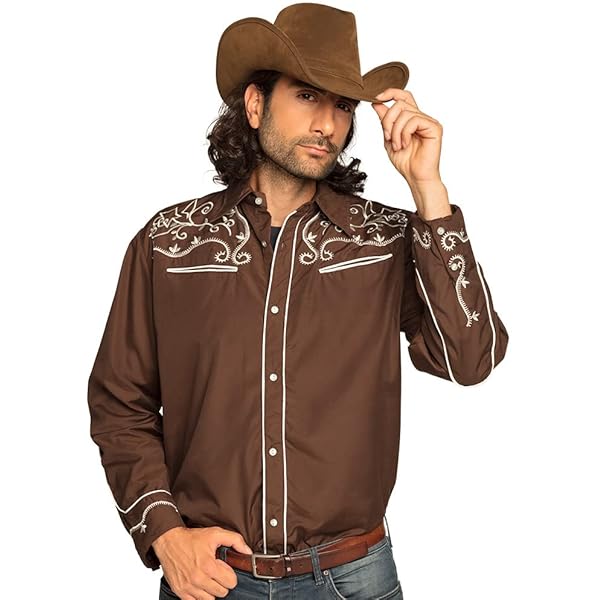 Rrongwn Western Hemd Herren - Besticktes Cowboy Shirt Im Vintage Look